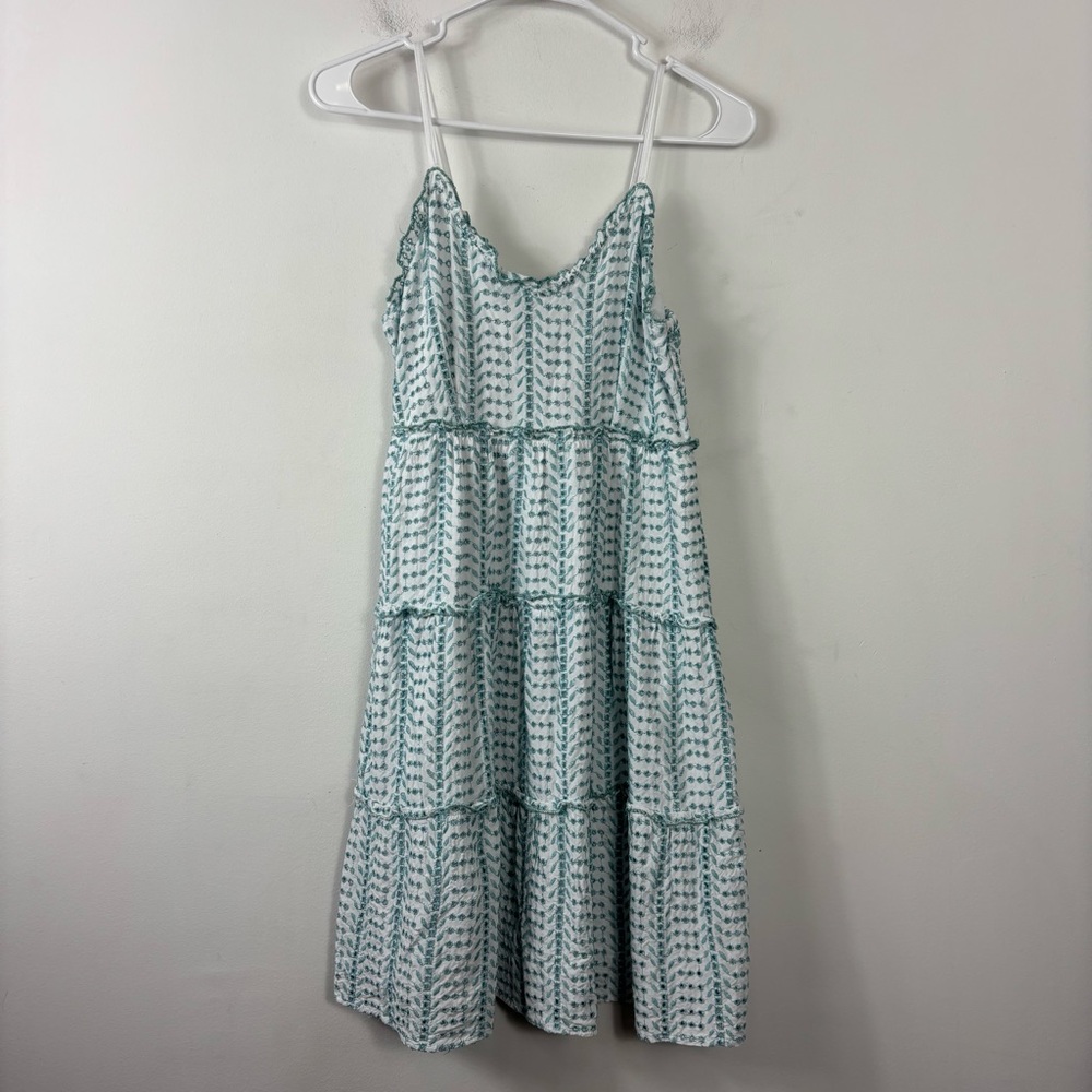 Jessica Simpson White and Teal Tiered Mini Dress
